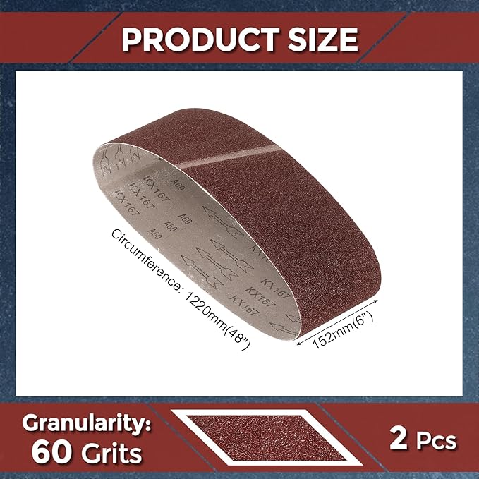 2 Pcs Sanding Belts 6 x 48 Inch 60 Grit Aluminum Oxide Abrasive Sandpaper for Belt Sander Metal Grinding Wood Working Weld Rust Removal