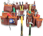 Daisy Leather Tool Belt, PRO-303 Premium Leather Oil Tanned 27 Pockets Heavy Duty Tool Pouch, Leather Tool Belt, Tools Organizer for Electrician, Carpenter, Construction and Framer Tools, X-Large