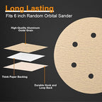 100 PCS 6 Inch Sanding Discs 150 Grit, 6 Hole Hook and Loop Round Sandpaper for Random Orbital Sander