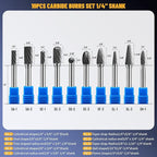 10PCS 1/4 Carbide Burr Set 1/4 Shank Die Grinder Bits Drill Bits Grinding Bits for Metal Rotary Tool Attachment Accessories Rasp Weld Wood Stone Deburring, Compatible with Milwaukee Dewalt