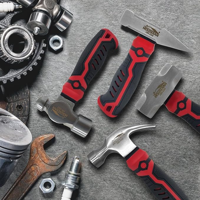 4-Piece Hammer Set - 13oz Ball Peen, 12oz Claw, 1.24lb Mini Sledge, 13.7oz Blacksmith Hammer