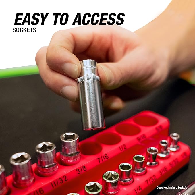 OEMTOOLS 22460 6 Pack Set Metric and SAE Magnetic Socket Tray Set, Red and Black Socket Organizers, 1/4, 3/8, 1/2 Inch Drive Socket Organizer Tray Set