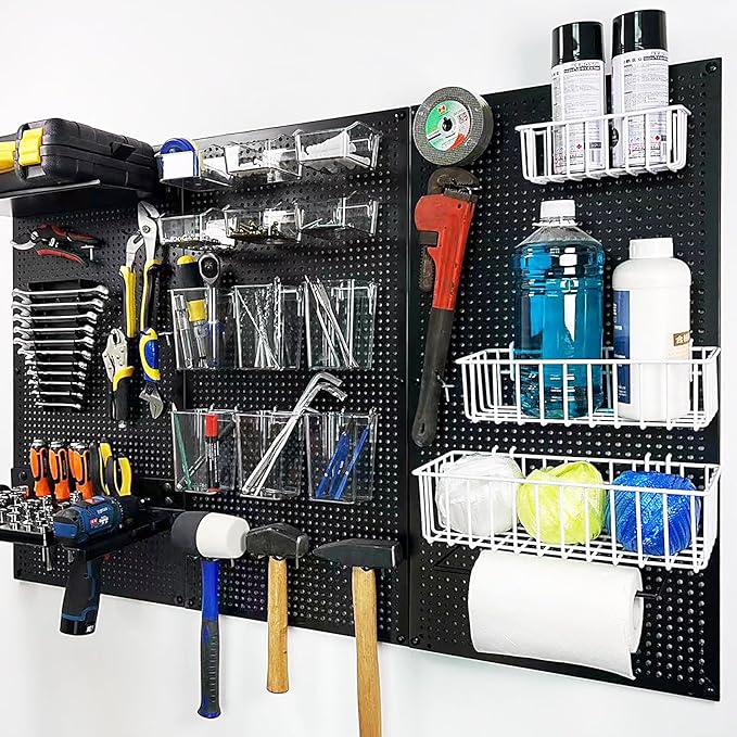 Peg Board,3 Pack 16-Inch X 24-Inch Heavy Duty Metal Peg Board Tool Organization Panels,Ideal for Storage Solutions in Garages, Workbenches, Workshops, Kitchens, and Other Iocations(Black)