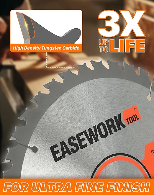 EASEWORK 6-1/2 Inch Circular Saw Blade, 60T, 5/8" Arbor, ATB Carbide Teeth, 3-Pack, Ultra-Fine Finishing for Softwood & Hardwood Crosscutting, Fits DEWALT DCS391B, DCS565B, Makita XSS02Z