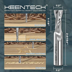 KEENTECH 1/2" Shank Upcut 2 Flute Flat Tip Sprial Router Bit for CNC Router Machine, 1/2" Cutting Diameter, 1-1/8" Cutting Depth, for Wood Cutting, Custom Furniture, Slot Mortise, Engraving, Carving