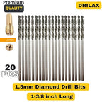 Diamond Drill Bits 1.5mm 20 Pieces Compatible with Dremel Collet Included Twist Tip Jewelry Beach Sea Glass Shells Gemstones Lapidary Ornament Bracelet Necklace Arts Crafts