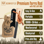 Fire Starter Survival Tool–Ferro Rod Fire Starter with 11" Waterproof Tinder Wick Rope, Multi-Tool Striker and Extra Jute Bag - All-in-One Flint and Steel Fire Starter Kit.