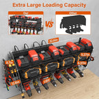 JUNNUJ Large Pegboard Power Tool Organizer with Charging Station, 8 Drills Driver and Tools Battery Holder Wall Mount with 8 Outlet 10 FT Power Strip, Black 3-Layer Shop Garage Storage Utility Rack