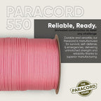 The Paracord Store | Type III 550 Paracord - 250 FT Spool, Rose Pink | Heavy Duty 7 Strand Tactical Paracord - USA Made Nylon Outdoor Parachute Cord for Camping, Fishing & More - Survival Cord