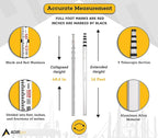 AdirPro 16-Foot Aluminum Grade Rod – 8ths, Dual Sided 5-Section Telescopic Leveling Rod – Bubble Level and Soft Carrying Case Included