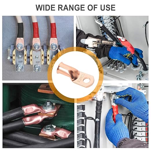 SVAAR 4 6 8 AWG Battery Lug Heavy Duty Battery Cable Ends, 4 6 8 Gauge UL Listed Cable Lug with 5/16" and 3/8" Ring Terminal,Bare Copper Crimp Connectors Wire Lug + Heat Shrink Tube