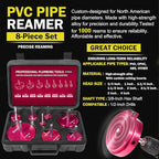 Premium 8Pcs PVC Pipe Reamer Kit - Complete Reamer Set, Fits Standard 1/2" Drills, Includes P3/4", 1", 1-1/4", 1-1/2", 2", 2-1/2", 3", 4" For Standard 1/2" Drills, Ideal for PVC, CPVC, ABS Pipes