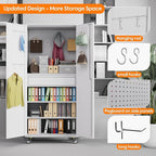 Metal Garage Storage Cabinet with Wheels and Lockable Doors, 71" H Rolling Tool Cabinet with Pegboard,Hooks and Drawer for Garage Warehouse Home,Required Assembly,Grey and White