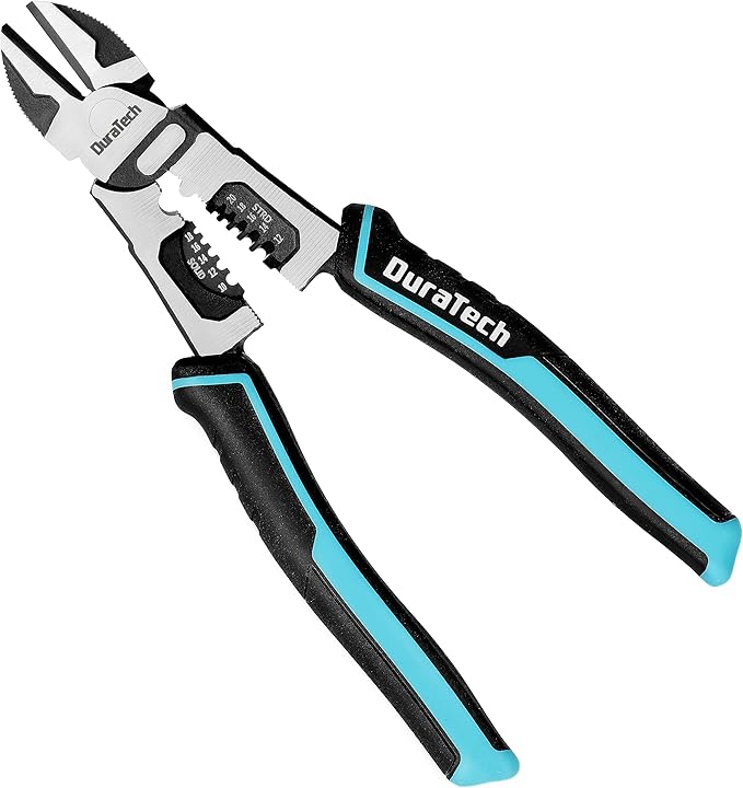 DURATECH 4-in-1 Diagonal Cutting Pliers, 8" Multifunction Heavy Duty Side-Cutting Pliers with Wire Stripper, Wire Cutters with Ergonomic Handle for Electricians and Homes