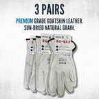 Cestus GU603, Sun-Dried Grain Leather Work Gloves (1,3,12,120) Premium Grade Goatskin, Unlined, Cut For Natural Fit