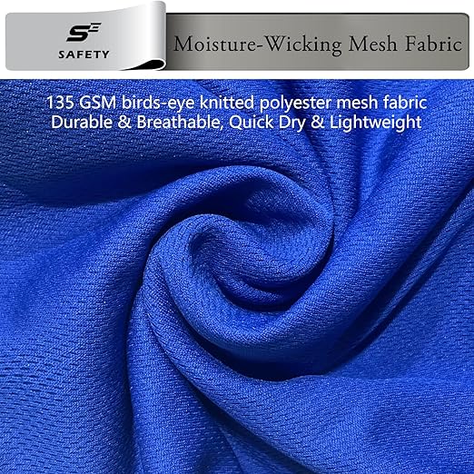 sesafety High Visibility Shirts for Mens Class 3 Hi Vis Reflective Construction Shirts for Men with Pocket Safety T Shirts for Men Work Shirt for Mens Short Sleeve Blue Yellow Strips 5XL