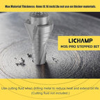 Lichamp Unibit Step Drill Bit for Metal, Genuine HSS M35 Drill Stepper Bit for Hard Metal Heavy Duty, 12 Sizes from 3/16" to 7/8", Spiral Grooved with 1/4" Quick Change Drive, C4SL