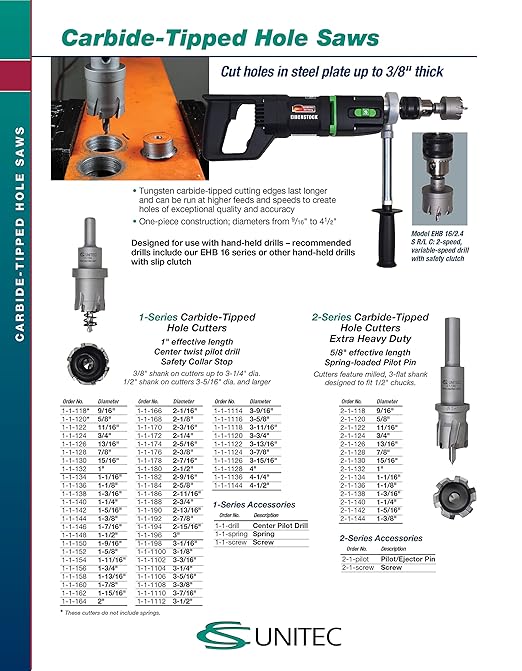 CS Unitec 1-1-1112 3-1/2" x 1" TCT Tungsten Carbide-Tipped Hole Saw for Hand-Held Drills
