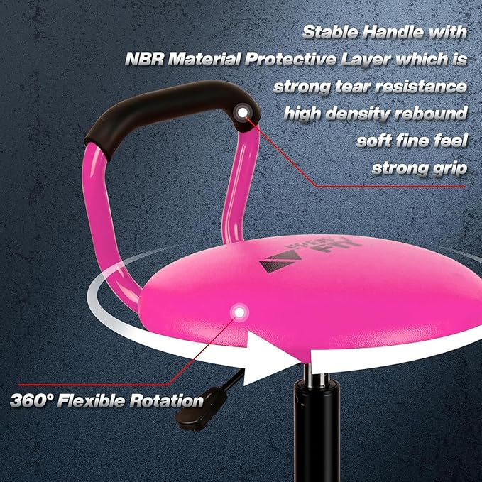 Garage Stool, Adjustable Height Swivel Work Mechanic Shop Stool with Backrest, Pneumatic Shop Chair for Home, Workshop, 300 LBS Capacity, 360° Rotation, Heavy Duty, Pink