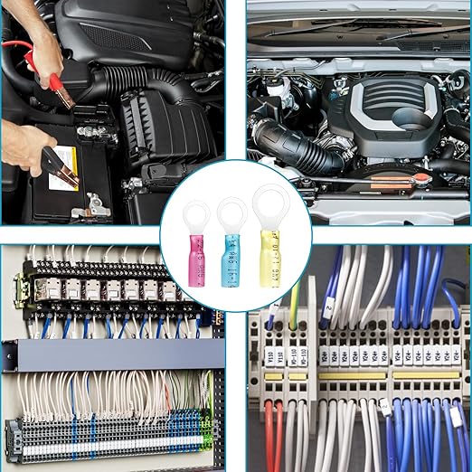 100 Pack Heat Shrink Ring Terminals - 1/4" - Blue 16-14 AWG Marine Grade Heat Shrink Wire Connectors - Tinned Red Copper Eyelet Wire Connectors