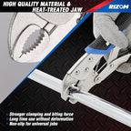 Rizom Vice Grips Pliers Set, 6-Piece Locking Pliers Set, 6-1/2”, 9-1/2” Needle Nose Vice Grips, 5”, 7” and 10” Curved Jaw Vise Grip, 6” C-clamp Locking Pliers, Fast Release with Rolling Pouch