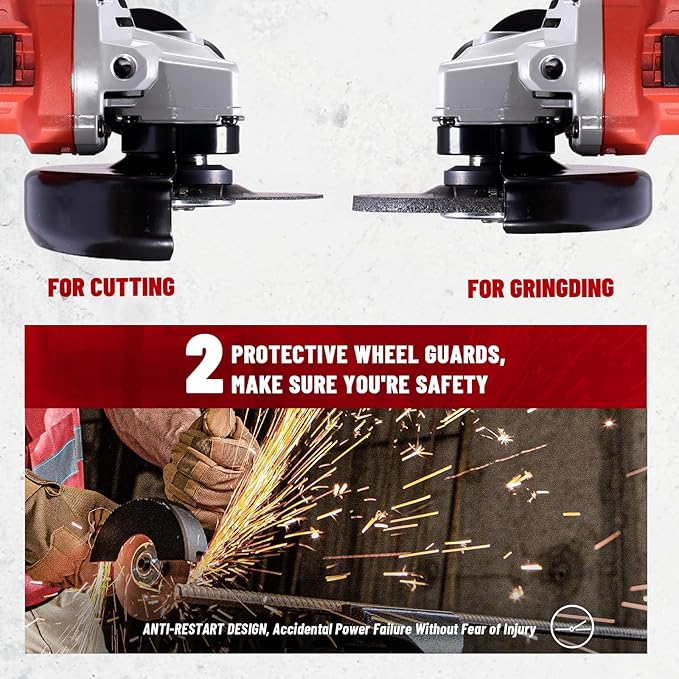 DCK 9.2 Amp Angle Grinder, 4-1/2 Inch Electric Grinder Power Tool, 11800 RPM, Auxiliary Handle and 2 Safety Guards, 6 Piece Discs, Copper Angle Grinder for Cutting, Grinding, Polishing (KSM17-115B)