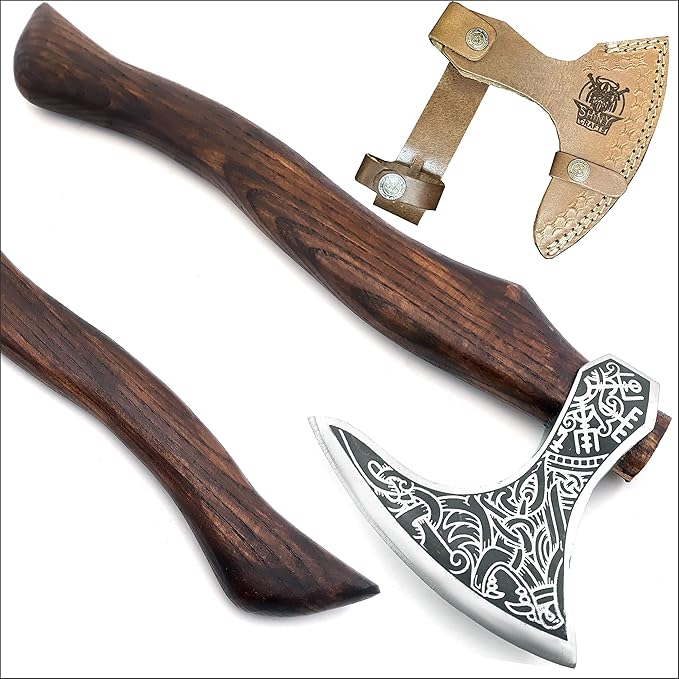 SHINY CRAFTS-Camping Axe Tomahawk Viking Bearded Axe Custom Handmade Carbon Steel Axe Valentine's Day Gift Birthday Gift for him with Premium Leather Sheath (SCA 05A)