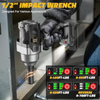 Cordless impact Wrench 1/2 inch for Dewalt Battery, 750FT-LBS (1000N.m) Brushless Electric Impact Gun Includes LED Work Light with 6 Sockets, High Torque Impact Driver, Bare Tool Only
