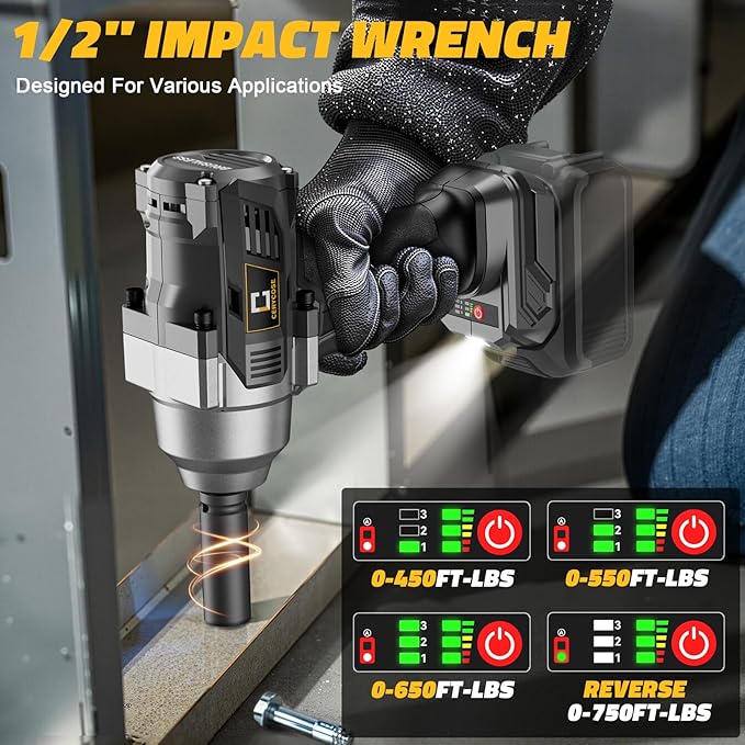 Cordless impact Wrench 1/2 inch for Dewalt Battery, 750FT-LBS (1000N.m) Brushless Electric Impact Gun Includes LED Work Light with 6 Sockets, High Torque Impact Driver, Bare Tool Only