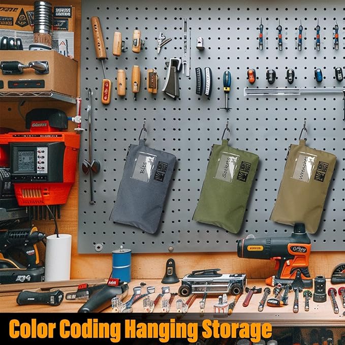 LIGHT DUST Tool Bags with Zipper, 6 Pack Combo Size Small Accessory Pouches Backpack Toolbag Organizers, Heavy Duty Hanging Storage Organization for Men Screwdrivers Sockets Wrenches Bits Garage RV