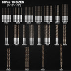 Hex Shank Cobalt Drill Bit Set 63Pcs 1/16"-1/2", M35 HSS Twist Impact Drill Bits for Metal and Hardened Steel, with Indexed Storage Case