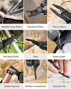 Pohaku Multitool Knife, Pohaku 13 in 1 Pocket Multitool, Multi Tool with 3" Large Blade, Safety Locking Design, Spring-Action Plier, Durable Nylon Sheath for Outdoor, Camping, Fishing, Survival,Hiking