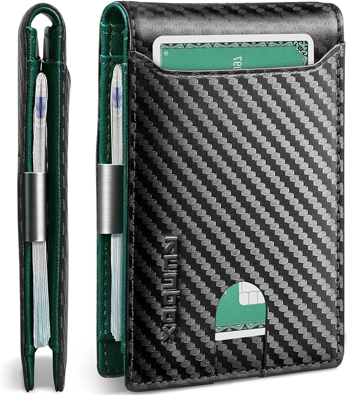 RUNBOX Slim Wallets for Men - Leather Money Clip Mens Wallet - RFID Blocking Front Pocket Bifold Wallet - Thin Credit Card Holder with Gift Box