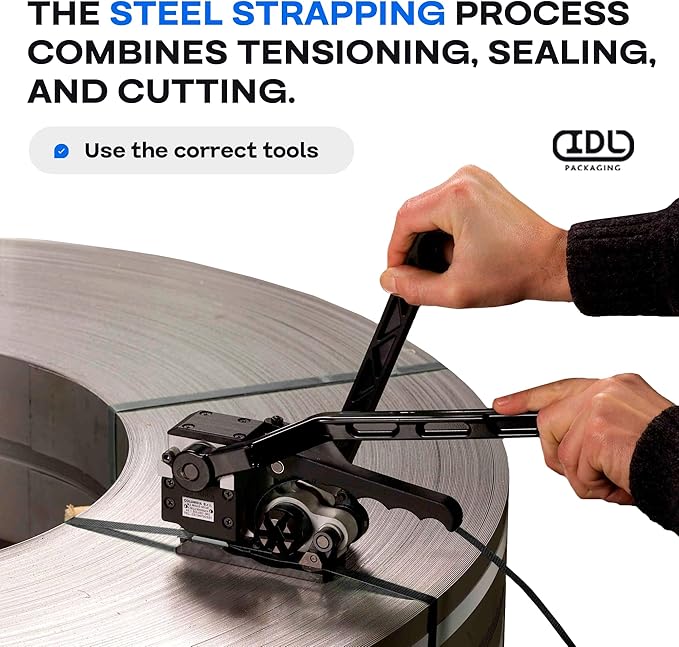 IDL Packaging 1/2" x .020" x 200' Steel Strapping Coil (1100 Lbs Break Strength) in Self-Dispensed Сardboard Box - Portable Strong Banding with Superior Cut-Resistance - Heavy Pallet Strapping