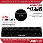 Olsa Tools Magnetic Socket Organizer | 1/2-Inch Drive | SAE | Black | Holds 16 Sockets | Professional Quality Tools Organizer