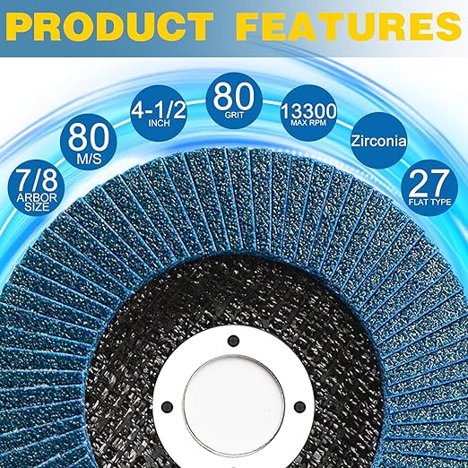 Flap Discs 4 1/2 for Angle Grinder, 12 Pcs Flap Discs 80 Grit, 4.5" x 7/8" High Density Zirconia Type 27 Flap Sanding Disc for Grinding, Rust Removal, Sanding and Finishing - 12 Packs