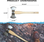 Prandi Axes C45 Forged Carbon Steel Throwing Axe - Hickory Handle - Double Bit Axe for Competitions and Recreation - S/N 3T.054.12.CH - 24" L x 10.67" W, 1200g Polished Head, No Sheath