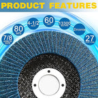 Flap Discs 4 1/2 for Angle Grinder, 12 Pcs Flap Discs 60 Grit, 4.5" x 7/8" High Density Zirconia Type 27 Flap Sanding Disc for Grinding, Rust Removal, Sanding and Finishing - 12 Packs