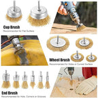 Wire Brush for Drill Set, 12Pcs Cup, Wheel & End Brush Kit with 1/4” Shank, Brass Coated Drill Brush Attachments for Rust Removal, Stripping, and Abrasive