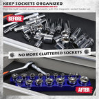 2-Piece 1/2"-Drive SAE Magnetic Socket Organizer Set (Holds 16 Sockets) - Detachable Tool Tray with 5mm Magnetic Base, Screw-Fixed Design & Heavy-Duty Modular Storage for Garage/Home Workshop