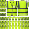 15 Pack Safety Vests Bulk Yellow Reflective High Visibility Vest with Mesh Pocket Zipper, Hi Vis Silver Strip for Men, Neon