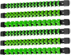 ALOANES 6 PC ABS Socket Organizer, 1/2 inch, 3/8 inch and 1/4 inch Drive Socket Rail Holders, Heavy Duty Socket Racks, Black Rails with Green Clips