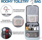 Della Gao Travel Toiletry Bag, Hanging Toiletry Bag for Men and Women, Water-resistant Makeup Bag Cosmetic Toiletries Organizer, Bathroom Bag, Sturdy Nylon, Light Blue