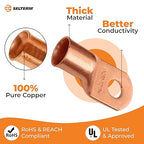 SELTERM 10pcs 250 MCM - 1/2" Stud - Battery Lugs, Heavy Duty Wire Lugs, Ring Terminals, Battery Cable Ends,250 kcmil Terminals, UL Bare Copper Eyelets Electrical Battery Terminal Connectors