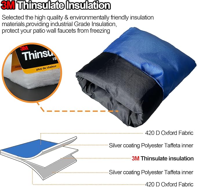 Enlarge Outdoor Faucet Cover for Winter Freeze Protection, 3M Thinsulate, 10"H x 6.3"W Hose Bib Covers for Wall Taps Outside, Waterproof & Frost Free Insulated Spigot Cover, 6 Pcs Faucet Socks - Black