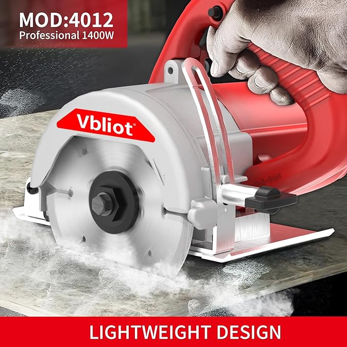 4-3/8-Inch Tile Saw, 1400W 12A Concrete Wet Saw Handheld Cutting Carving Machine, Includes Carbon Brush Wrench Diamond Cutting Disc