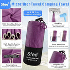 Sfee 2 Pack Microfiber Travel Towel, Quick Dry Camping Towel Large Beach Towel Super Absorbent Compact Lightweight Sports Gym Towels for Beach, Gym, Hiking, Pool, Backpacking, Bath, Yoga