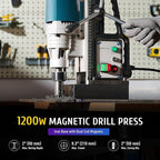 ZELCAN 1200W Mag Drill Press, Portable Magnetic Drill Press with 2" Boring Diameter, Heavy Duty Magnetic Drill with 6 Drill Bits, 2920 lbf 500 rpm Electric Drilling Machine with All-Copper Motor