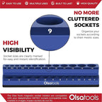 Olsa Tools Magnetic Socket Holder | 1/4-inch Drive | Metric | Blue | Holds 26 Sockets | Professional Quality Tools Organizer