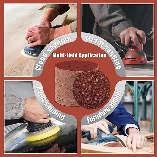 150 Grit 5 Inch Sanding Discs Hook and Loop Sandpaper, 150 PCS 8 Hole Adhesive Medium Grit Sand Paper for Random Orbital Sander
